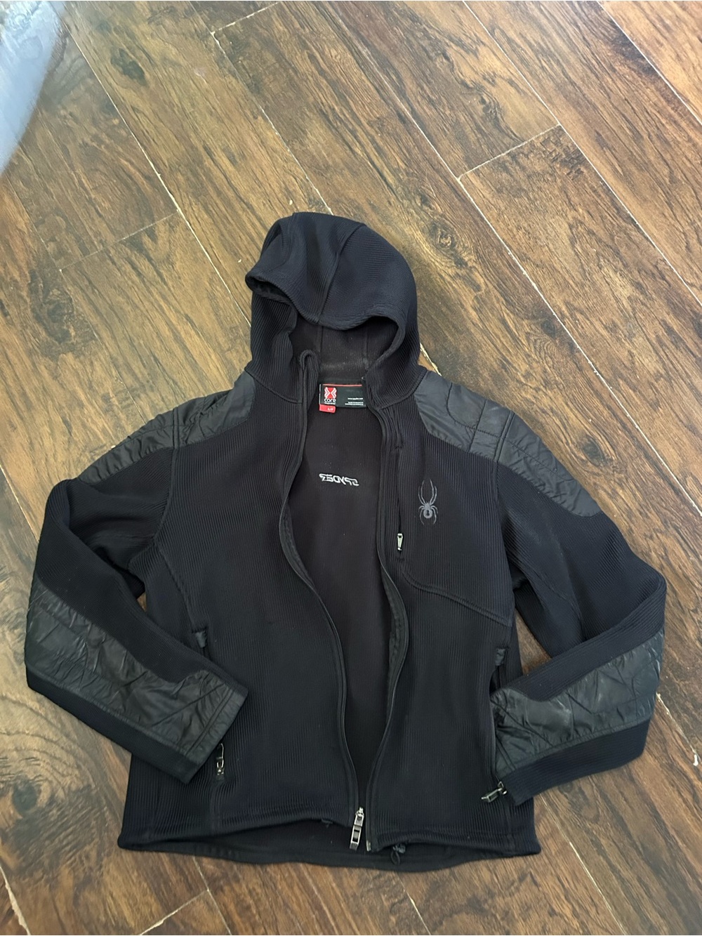 Spyder Black Hooded Zip-Up Jacket with Quilted Panels